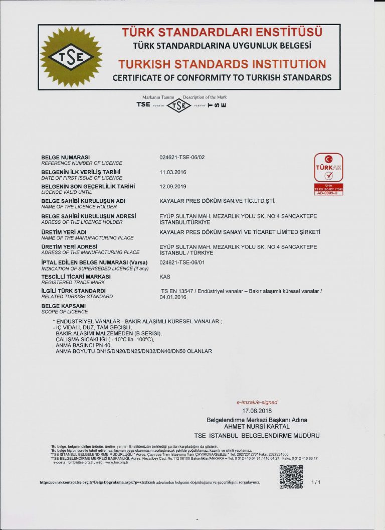 Brass Group TSE Certificates | Valve, Flex Hose, PPR Pipe