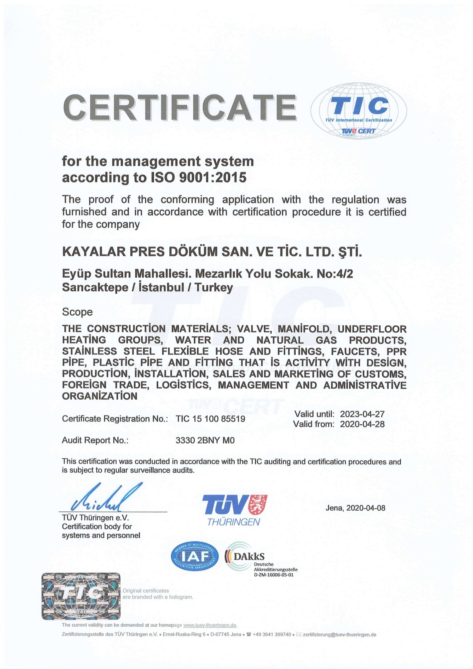 ISO-9001-2015-English | Valve, Flex Hose, PPR Pipe