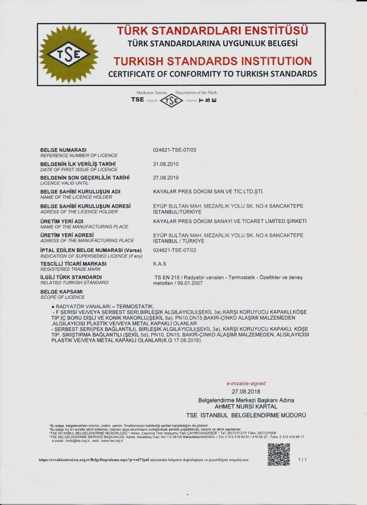 THERMOSTATIC VALVE CERTIFICATETSEN215 Valve, Flex Hose, PPR Pipe